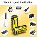 NITECORE NL169R 16340 battery applied in high-lumen tactical flashlights, EDC gear, and outdoor equipment, providing stable 3.6V output for extended use.
