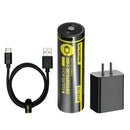 NITECORE NL1834R-C 18650 rechargeable Li-ion battery with 3400mAh capacity, 5A discharge, and a built-in Type-C charging port. No external charger required.