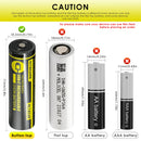 NITECORE NL1834R-C 18650 battery featuring a standard button top positive terminal with stainless steel nickel-plated plates and a side-mounted Type-C charging port.
