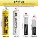 NITECORE NL1836 18650 battery featuring a standard button top positive terminal with stainless steel nickel-plated protective plates for secure contact.
