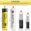 NITECORE NL1836HP 18650 battery featuring a standard button top positive terminal with stainless steel nickel-plated protective plates for secure contact.