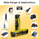 NITECORE NL1836R 18650 battery applied in high-lumen flashlights, outdoor camping, and emergency gear, charged directly via USB-C power bank.