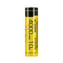 NITECORE NL1840 18650 battery with 4000mAh capacity, 14.4Wh energy, IPX6 waterproof rating, and built-in protection board for outdoor flashlights.