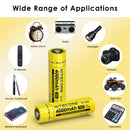 NITECORE NL1840 18650 battery applied in outdoor flashlights, camping gear, and extreme weather conditions, showing IPX6 waterproof capability.