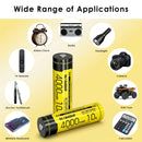 NITECORE NL1840 18650 battery applied in outdoor flashlights, camping gear, and extreme weather conditions, showing IPX6 waterproof capability.