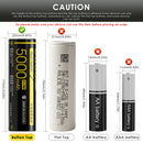 NITECORE NL2150HPi 21700 battery featuring a standard button top positive terminal with stainless steel nickel-plated protective plates for secure contact.