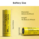 NITECORE NL2155 21700 battery detailed dimensions measuring 21.8mm diameter by 75.7mm height, weighing 74g with 19.80Wh rated energy.