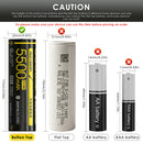 NITECORE NL2155HPi 21700 battery featuring a standard button top positive terminal with stainless steel nickel-plated protective plates for secure contact.