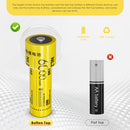 NITECORE NL2160 21700 battery featuring a standard button top positive terminal with stainless steel nickel-plated protective plates for secure contact.