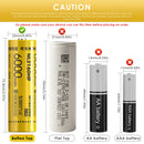 NITECORE NL2160HP 21700 battery featuring a standard button top positive terminal with stainless steel nickel-plated protective plates for secure contact.