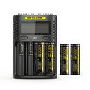NITECORE NL2160HPi 21700 battery 4-pack bundled with UMS4 4-slot USB-C smart charger kit for heavy-duty flashlights. Batteries included.