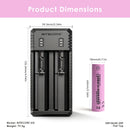 NITECORE UI2 charger dimensions – 130mm x 50mm x 30mm, with 2x EVE 30P flat top batteries.