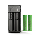 NITECORE UI2 dual-slot USB-C charger with 2x Sony VTC6 3000mAh 15A flat top 18650 batteries – high-capacity power kit.
