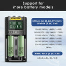 NITECORE UM2 compatible battery types – supports Li-ion, IMR, LiFePO4, NiMH, NiCd – 18650, 21700, 26650, AA, AAA.
