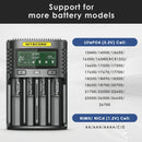 NITECORE UM4 charger compatibility list supporting Li-ion, IMR, LiFePO4, NiMH and NiCd batteries in sizes from 10440 up to 26650.