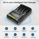NITECORE UM4 smart charger multi-layer protection system with overcharge, over-discharge, overvoltage, overcurrent, short circuit, reverse polarity and temperature control protection.