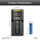 NITECORE UMS2 charger dimensions – 156mm x 105mm x 40mm, with 2x Samsung 20S Flat Top batteries (65mm x 18mm each).