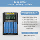 NITECORE UMS4 compatible battery types – supports Li-ion, IMR, LiFePO4, NiMH, NiCd – 18650, 21700, 26650, AA, AAA.