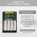 NITECORE UMS4 compatible battery types – supports Li-ion, IMR, LiFePO4, NiMH, NiCd – 18650, 21700, 26650, AA, AAA.
