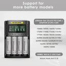 NITECORE UMS4 compatible battery types – supports Li-ion, IMR, LiFePO4, NiMH, NiCd – 18650, 21700, 26650, AA, AAA.