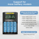 NITECORE UMS4 compatible battery types – supports Li-ion, IMR, LiFePO4, NiMH, NiCd – 18650, 21700, 26650, AA, AAA.