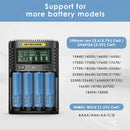 NITECORE UMS4 compatible battery types – supports Li-ion, IMR, LiFePO4, NiMH, NiCd – 18650, 21700, 26650, AA, AAA.