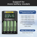 NITECORE UMS4 compatible battery types – supports Li-ion, IMR, LiFePO4, NiMH, NiCd – 18650, 21700, 26650, AA, AAA.