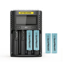 NITECORE UMS4 4-slot LCD smart charger with 4x EVE 20P 2000mAh 30A flat top 18650 batteries – LCD control high-drain power kit.