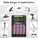 NITECORE UMS4 charger and EVE 30P flat top batteries powering drones, field videography cameras, and outdoor operations.