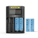 NITECORE UMS4 4-slot LCD smart charger with 4x EVE 40PL 4000mAh 70A 21700 flat top batteries – extreme high-power kit.