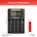 NITECORE UMS4 charger dimensions – 156mm x 105mm x 40mm, with 4x LG HE2 flat top batteries.