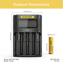 NITECORE UMS4 charger dimensions – 156mm x 105mm x 40mm, with 4x LG HE4 flat top batteries.