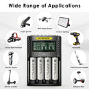 NITECORE UMS4 charger and Molicel P26A flat top batteries powering extreme high-power vapes and flashlights.