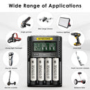 NITECORE UMS4 charger and Molicel P28A flat top batteries powering extreme high-power vapes and flashlights.