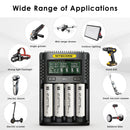 NITECORE UMS4 charger and Molicel P30B flat top batteries powering flagship vapes, flashlights, and drones.