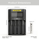 NITECORE UMS4 charger dimensions – 156mm x 105mm x 40mm, with 4x Molicel P30B flat top batteries.