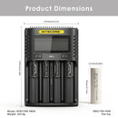 NITECORE UMS4 charger dimensions – 156mm x 105mm x 40mm, with 4x Molicel P45B 21700 flat top batteries.