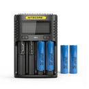NITECORE UMS4 4-slot LCD smart charger with 4x Samsung 20S Flat Top 18650 30A batteries – ultra-high-drain power bundle.