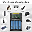 NITECORE UMS4 charger and Samsung 50G flat top batteries powering high-capacity devices and long-run gear.
