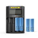 NITECORE UMS4 4-slot LCD smart charger with 4x Samsung 50G 5000mAh high-capacity 21700 flat top batteries – high-capacity power set.
