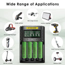 NITECORE UMS4 charger and Sony VTC6 flat top batteries powering long-run vapes and flashlights.
