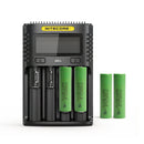 NITECORE UMS4 4-slot LCD smart charger with 4x Sony VTC6 3000mAh 15A flat top 18650 batteries – high-capacity power kit.
