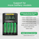 NITECORE UMS4 and UI1 compatible battery types – both support Li-ion, IMR, NiMH, NiCd – 18650, 21700, AA, AAA.