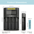 NITECORE UMS4 (156x105x40mm), UI1 (95x30x30mm), and 6x EVE 20P flat top (65x18mm each) – complete bundle dimensions.
