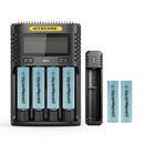 NITECORE UMS4 4-slot charger, UI1 portable single-slot charger, and 6x EVE 20P 2000mAh 30A flat top 18650 batteries – ultimate high-drain power bundle for home and travel.