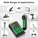 NITECORE UMS4 and UI1 chargers with EVE 25P flat top batteries powering DIY power stations, test equipment, and high-lumen lighting.