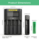 NITECORE UMS4 (156x105x40mm), UI1 (95x30x30mm), and 6x EVE 25P flat top (65x18mm each) – complete kit dimensions.