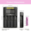 NITECORE UMS4 (156x105x40mm), UI1 (95x30x30mm), and 6x EVE 30P flat top (65x18mm each) – complete kit dimensions.