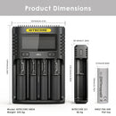 NITECORE UMS4 (156x105x40mm), UI1 (95x30x30mm), and 6x EVE 50E 21700 flat top (70x21mm each) – complete system dimensions.