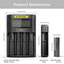 NITECORE UMS4 (156x105x40mm), UI1 (95x30x30mm), and 6x LG M50LT 21700 flat top (70x21mm each) – complete bundle dimensions.